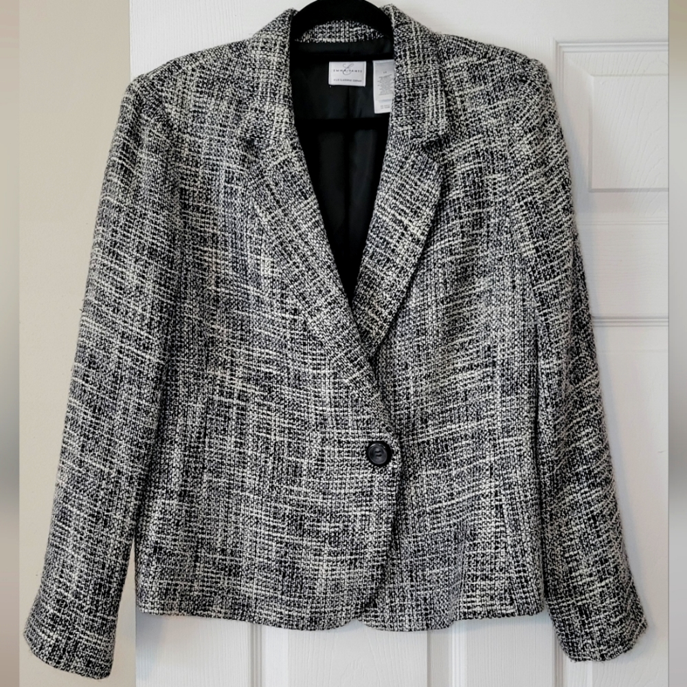 Tweed Jacket Emma & James Liz Claiborne Black n White Size 14